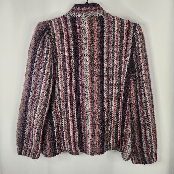 Vtg 80s Boucle Cardigan Purple Pink Lambswool Mohair Blend Knit Blazer Large 12 - Picture 4 of 9